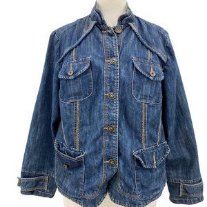 Avenue Jeans Women's Medium Washed Button Front Blue Denim Jacket Size 14/16